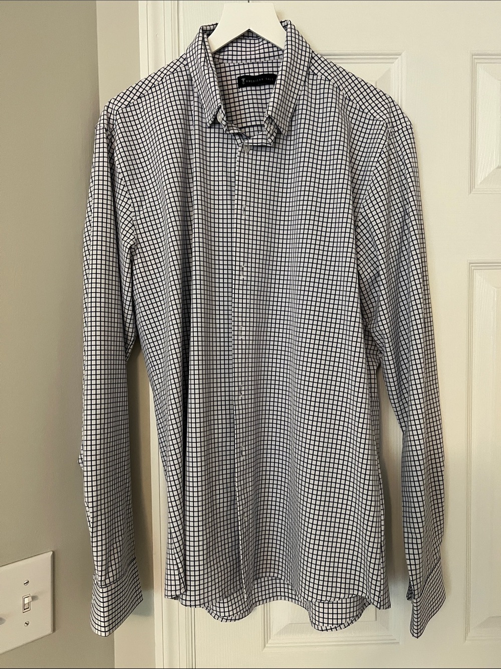 American Tall Men's Navy  & White Check Dress Shirt